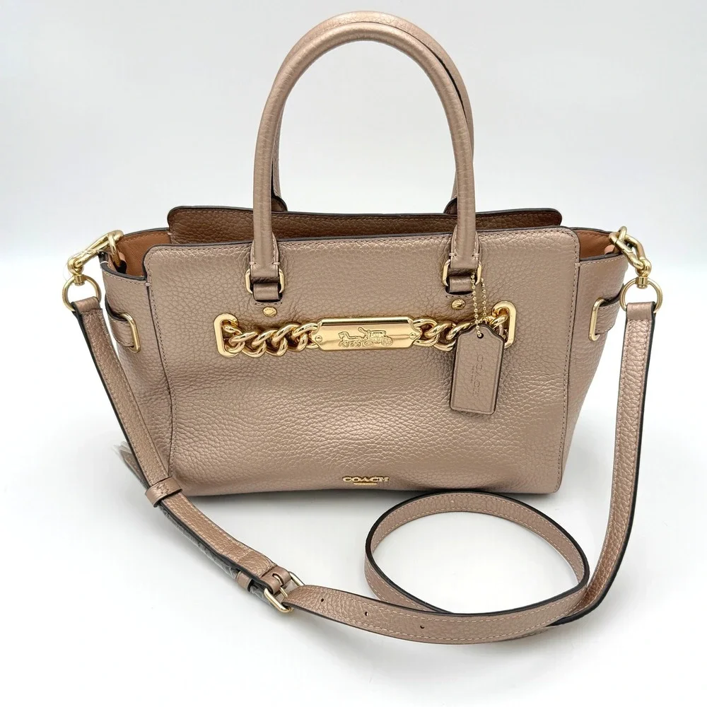 Coach Metallic Rose Gold Pebble Leather Blake 25 Carryall Satchel Bag F39847 NEW